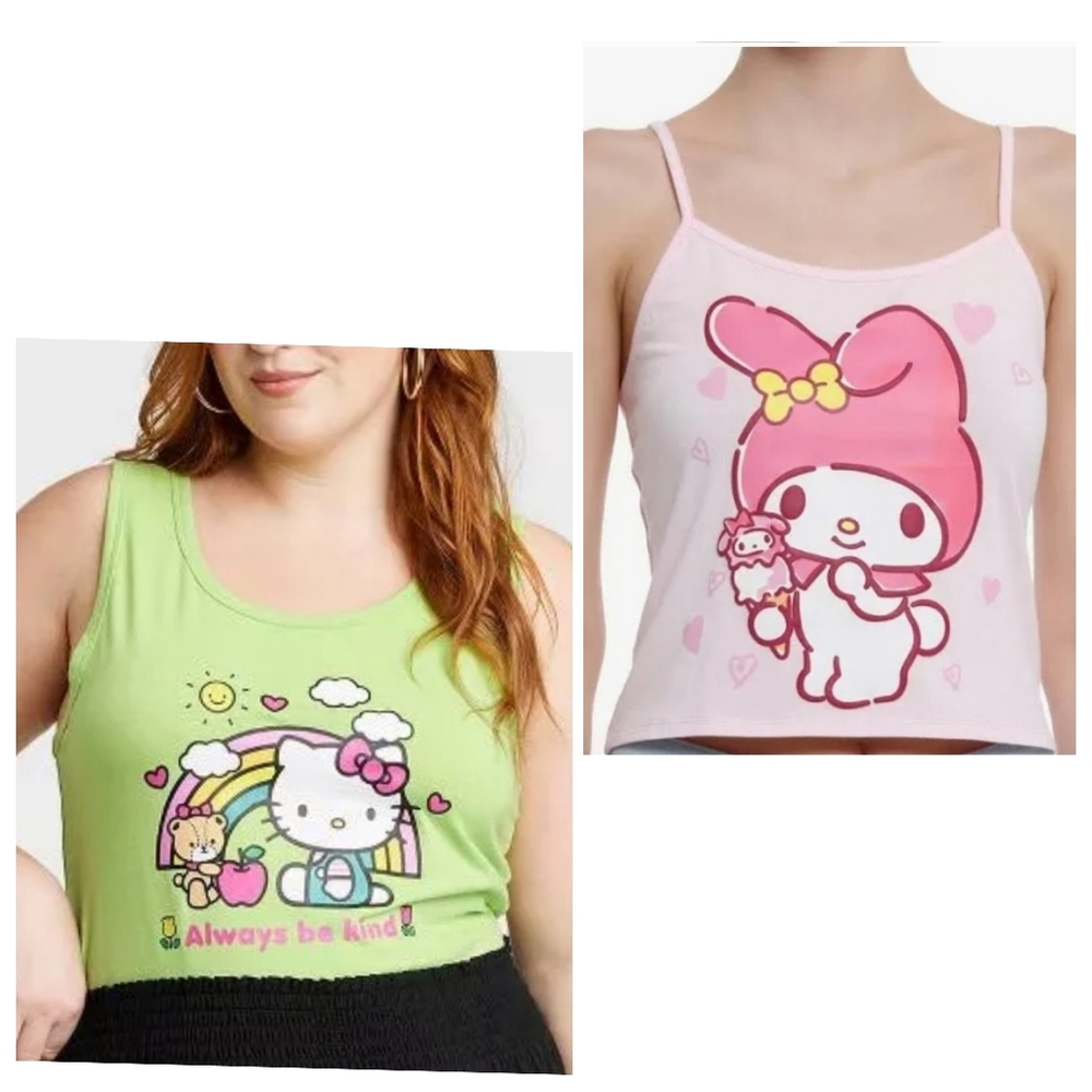 New Sanrio Pink My Melody Tank Top And New Hello Kitty Green Tank Top, Small